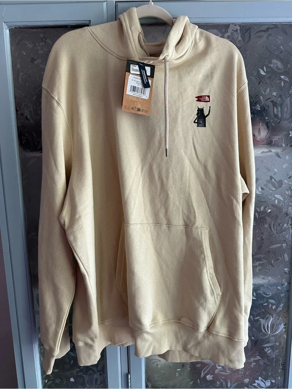 The North Face Men’s Cream Crewneck Hoodie with Embroidered Logo